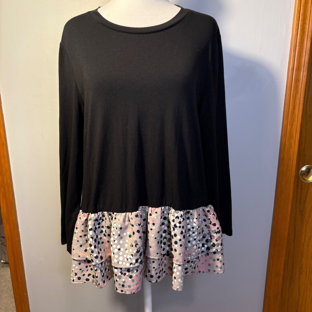 Kate Spade NY Broome Street Soiree Dot Mixed Media Tee Long Sleeve Polka Dot